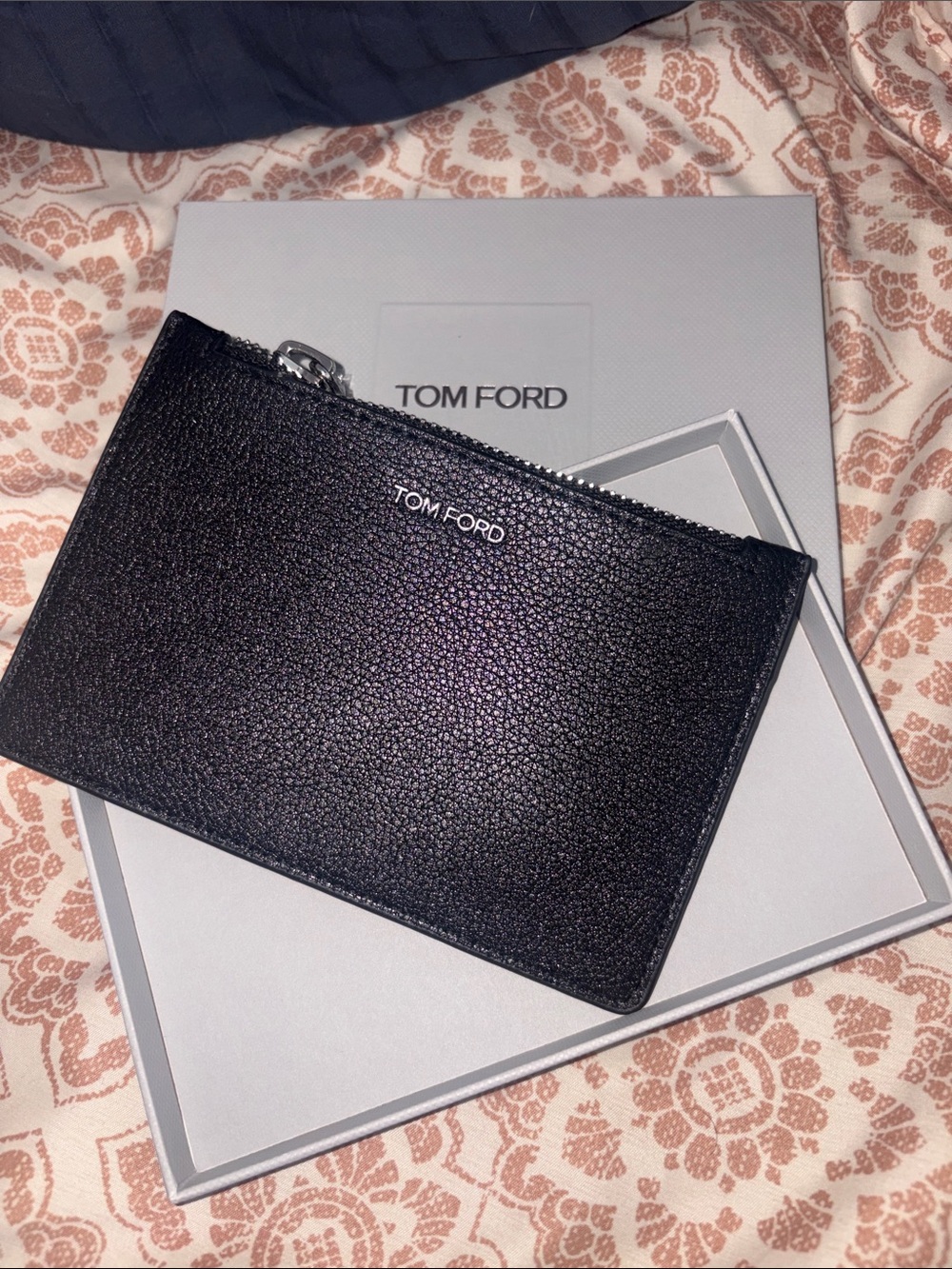 Tom Ford Black Textured Faux Leather Zip Pouch.  New